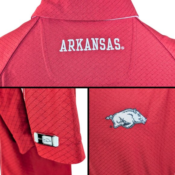 SOLD Arkansas Razorbacks Medium Red Colorblock Nike Dri-Fit Short Sleeve Polo - Picture 7 of 9